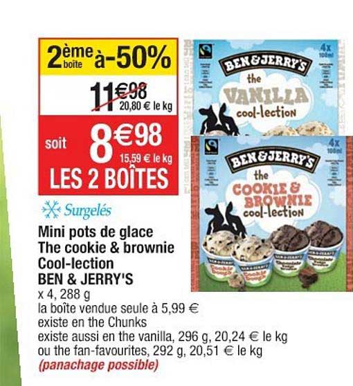 mini pots de glace the cookie&brownie cool lection ben&jerry's 2ème boîte à -50%