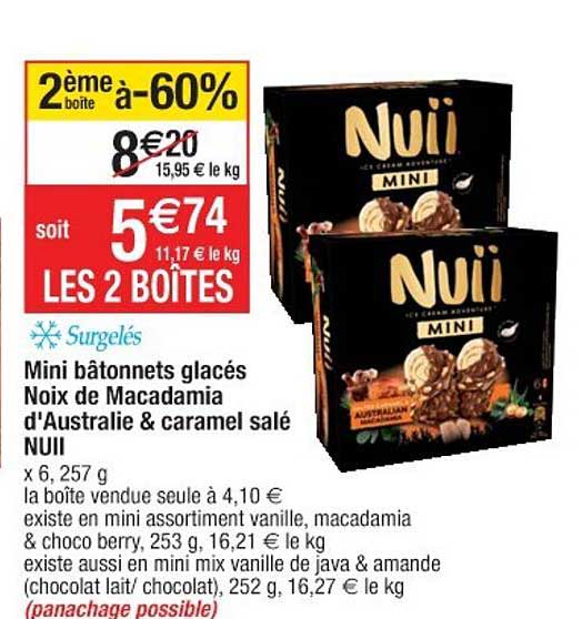 nuii mini bâtonnets glacés noix de macadamia d'australie & caramel salé