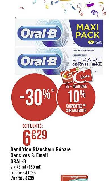oral b dentifrice blancheur répare gencives & email