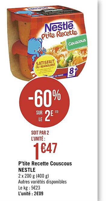 p'tite recette coscous nestlé -60% sur le 2e
