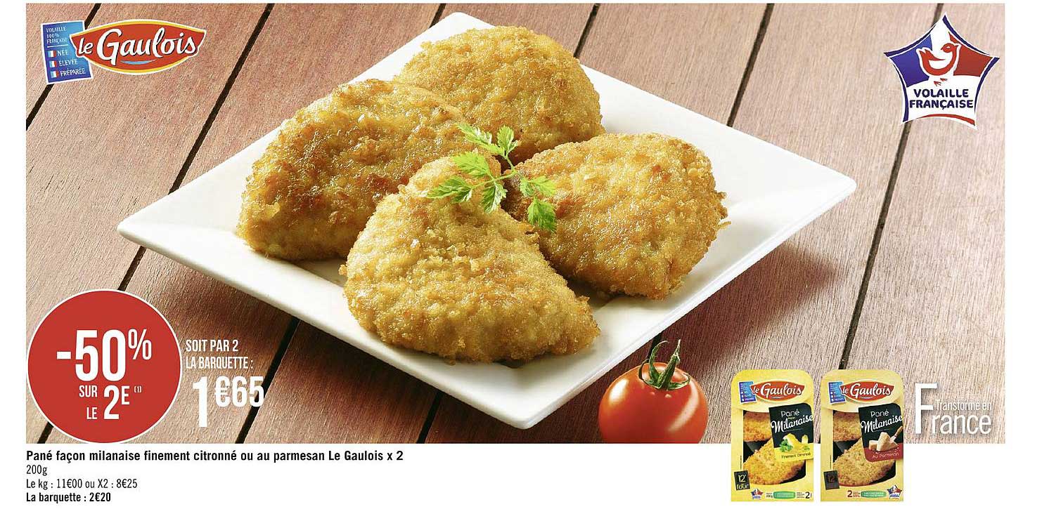 Pané Façon Milanaise Finement Citronné Ou Au Parmesan Le Gaulois X 2 -50% Sur Le 2e
