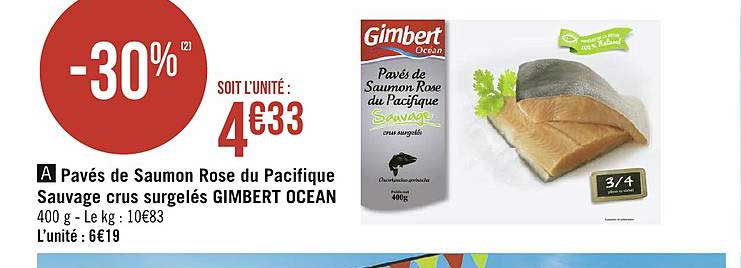 pavés de saumon rose du pacifique sauvage crus surgelés gimbert ocean