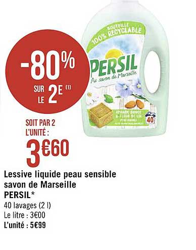 persil au savon de marseille lessive liquide peau sensible -80% sur le 2e