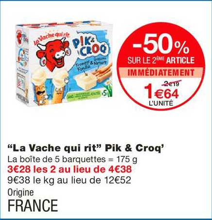 pik & croq la vache qui rit -50% sur le 2ème article