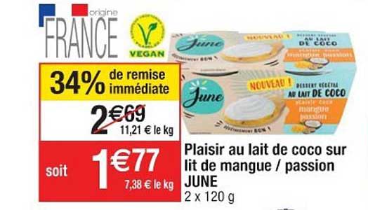 plaisir au lait de coco sur lit de mangue passion june 34% de remise immédiat
