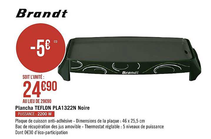 plancha teflon pla1322n noire brandt