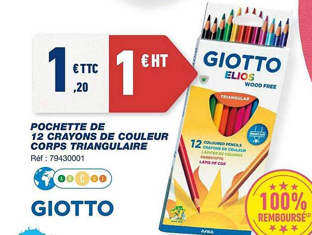 pochette de 12 crayons de couleur corps triangulaire giotto