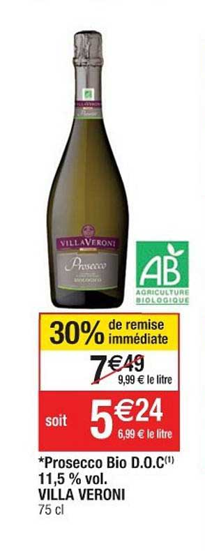prosecco bio d.o.c 11.5% vol. villa veroni 30% de remise immédiate
