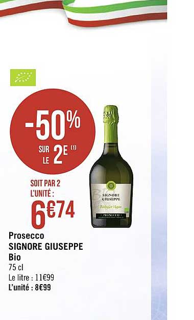 prosecco signore giuseppe bio -50% sur le 2e