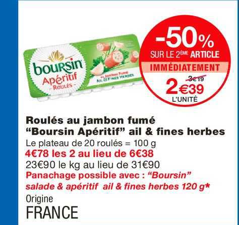 Roulés Au Jambon Fumé Boursin Apéritif Ail & Fines Herbes -50% Sur Le 2ème Article
