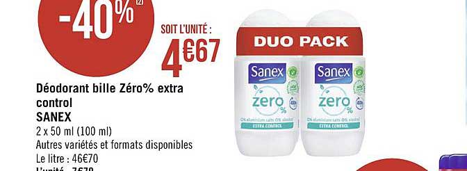 sanex zéro% extra control déodorant bille