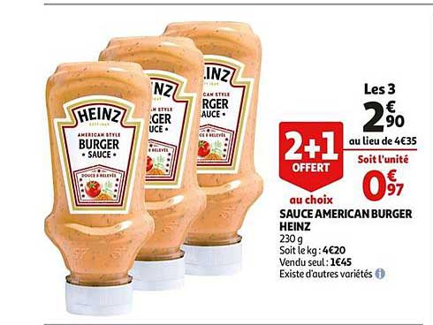sauce american burger heinz 2+1 offert