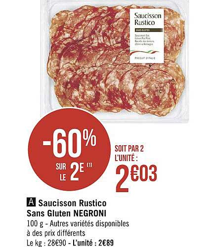 Saucisson Rustico Sans Gluten Negroni -60% Sur Le 2e