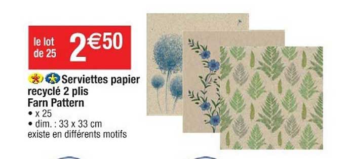 serviettes papier recyclé 2 plis farn pattern