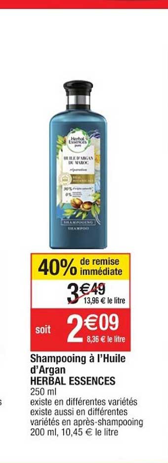 shampooing à l'huile d'argan herbal essences 40% de remise immédiate