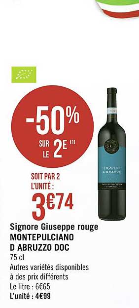 signore giuseppe rouge montepulciano d abruzzo doc -50% sur le 2e