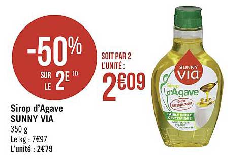 sirop d'agave sunny via -50% sur le 2e