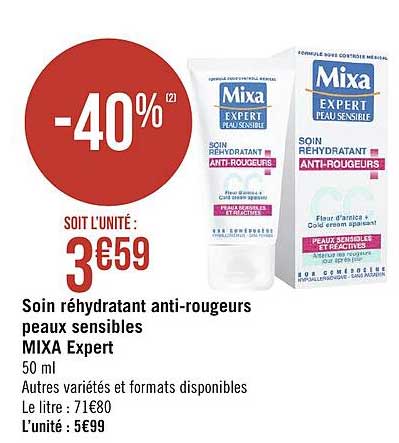 soin réhydratant anti rougeurs mixa expert peaux sensibles