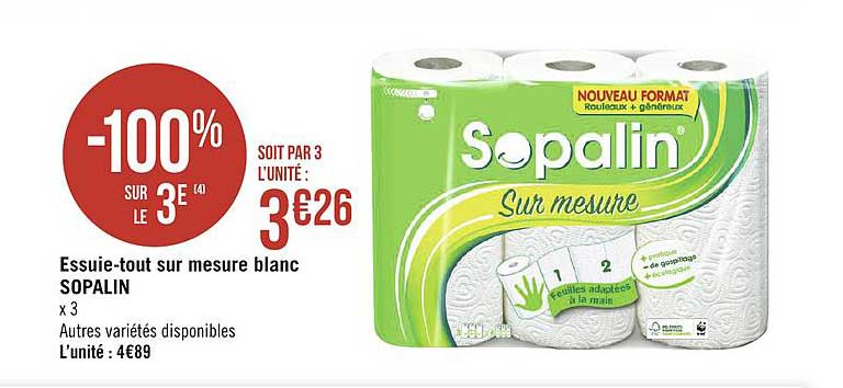 sopalin sur mesure essuie tout blanc -100% sur le 3e