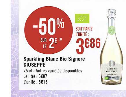 sparkling blanc bio signore giuseppe -50% sur le 2e