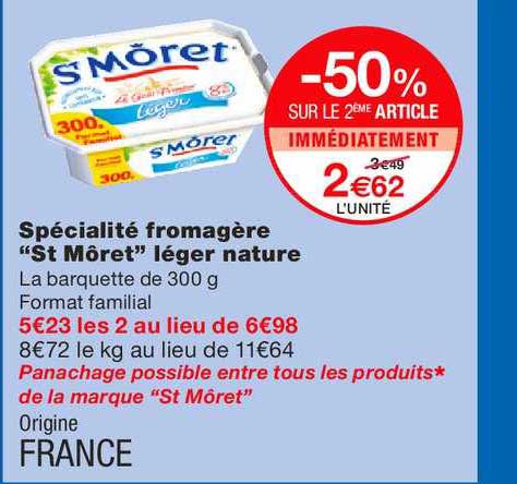 spécialité fromagère st môret léger nature -50% sur le 2ème article