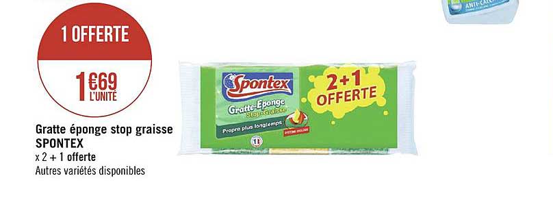 spontex gratte éponge stop graisse 2+1 offerte