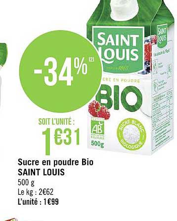 sucre en poudre bio saint louis
