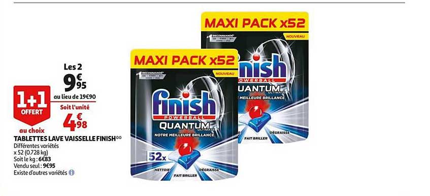 tablettes lave vaisselle finish quantum 1+1 offert au choix