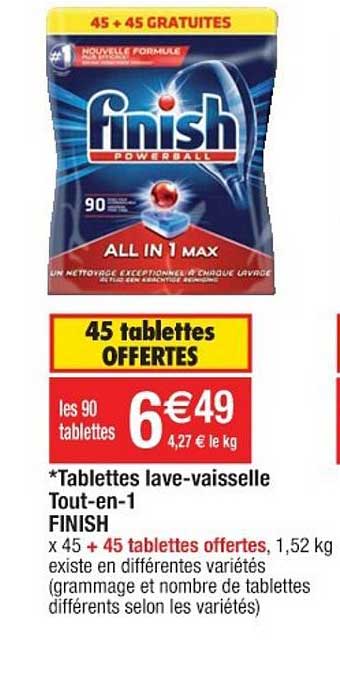 tablettes lave vaisselle tout en 1 finish