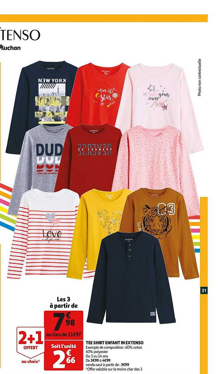 tee shirt enfant in extenso 2+1 offert au choix