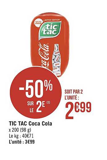 tic tac cola cola -50% sur le