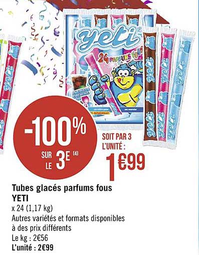 tubes glacés parfums fous yeti -100% sur le 3e