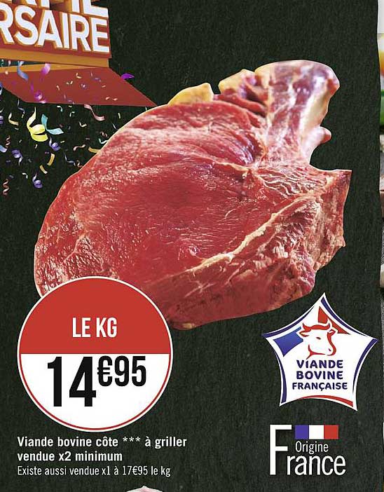 viande bovine côte à griller vendue x2 minimum
