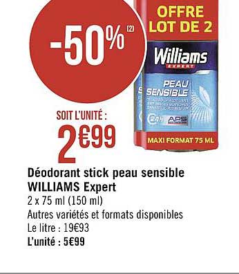 williams expert peau sensible déodorant stick