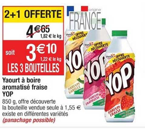 Yaourt à Boire Aromatisé Fraise Yop 2+1 Offerte