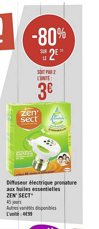 Zen'sect Diffuseur électrique Pronature Aux Huiles Essentielles -80% Sur Le 2e