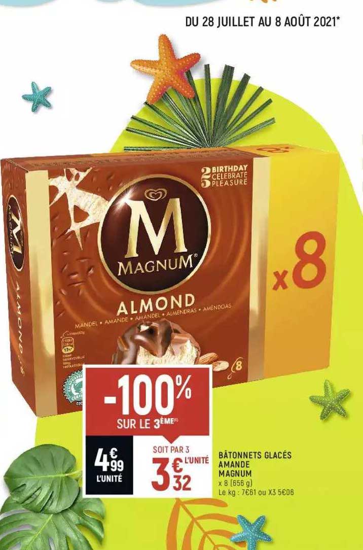 -bâtonnets glacés amande magnum -100% sur le 3ème