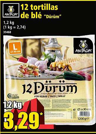 12 tortillas de blé "dürüm" antalya