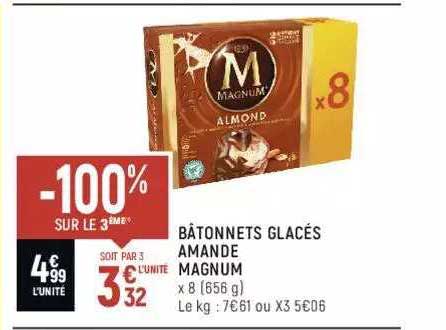 bâtonnets glacés amande magnum -100% sur le 3ème