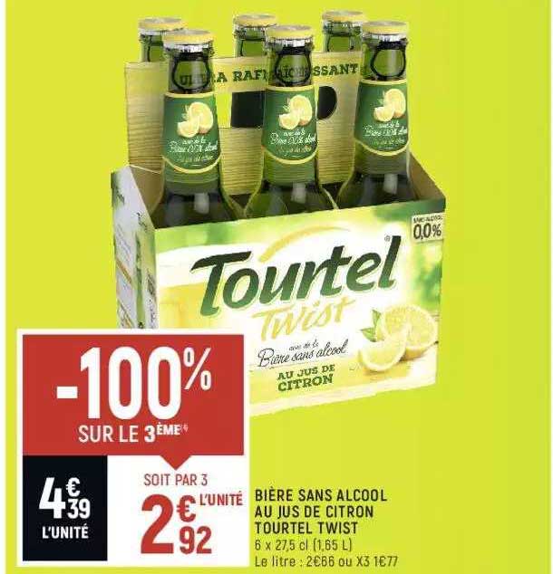 bière sans alcool au jus de citron tourtel twist -100% sur le 3ème
