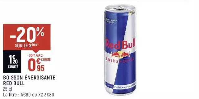 boisson énergisante red bull -20% sur le 2ème