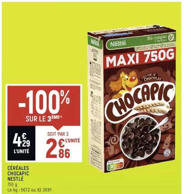 céréales chocapic nestlé -1000% sur le 3ème