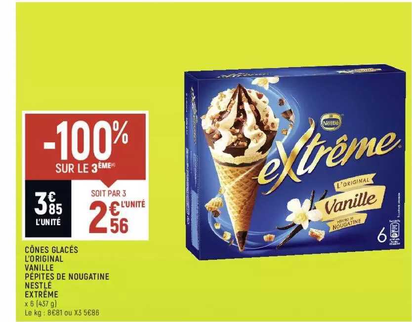 Cônes Glacés L'original Vanille Pépites De Nougatine Nestlé Extrême