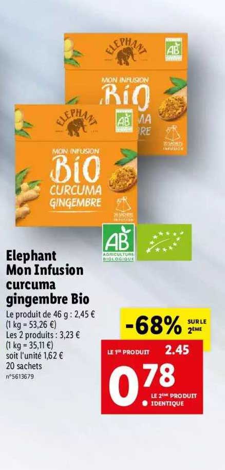 Elephant Mon Infusion Curcuma Gingembre Bio -68% Sur Le 2ème