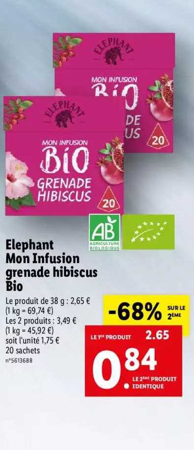 elephant mon infusion grenade hibiscus bio -68% sur le 2ème