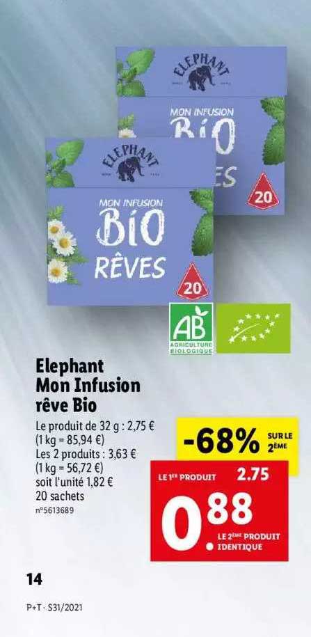 elephant mon infusion rêve bio -68% sur le 2ème