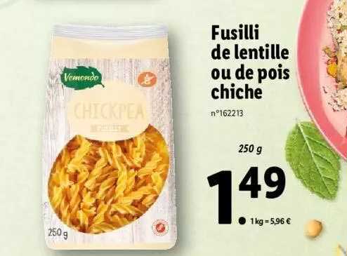 fusilli de lentille ou de pois chiche