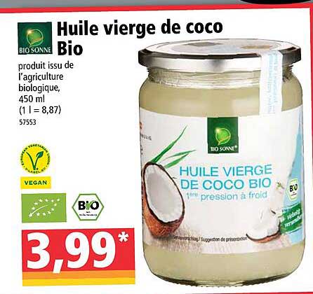 huile vierge de coco bio bio sonne