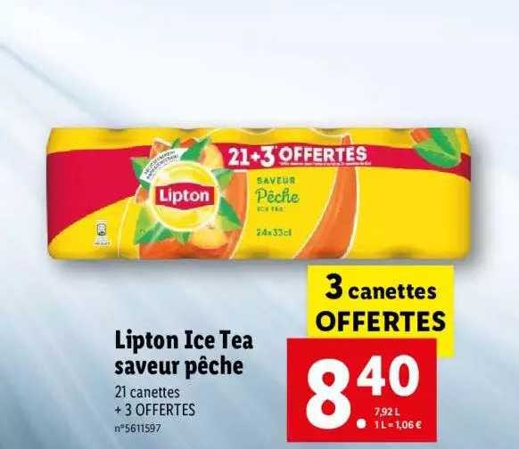 lipton ice tea saveur pêche 3 canettes offertes