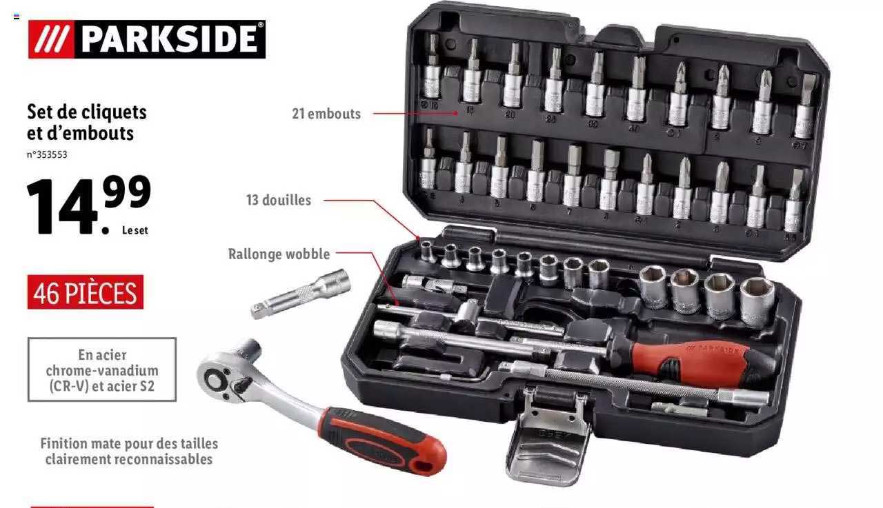 set de cliquets et d'embouts parkside